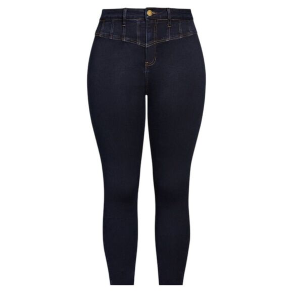 City Chic Plus Size Harley Corset Skinny Jeans, Size 20 Short Dark Rinse— NWOT - Picture 3 of 14